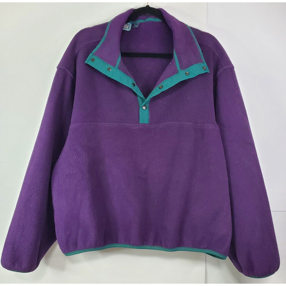 Vintage Woolrich Fleece Womens XLarge 1/4 Snap Baggy Purple/Teal Retro 90s - Picture 1 of 9